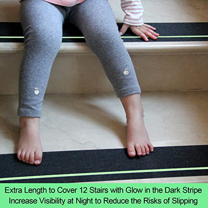 Outdoor Stair Treads Non-Slip 4" x 30" 12-Pack Waterproof Grip Tape Glow - color: Green, size: 4" x 30"