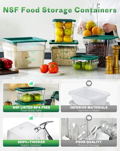 2QT 4PCS NSF Commercial Clear Food Storage Containers with Lids(GREEN) - color: B3-2QT-GREEN
