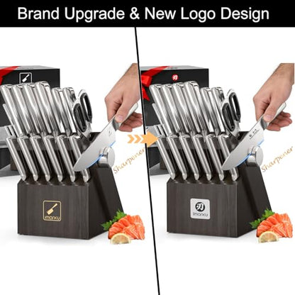 imarku G14 Japanese Kitchen Knife Set, Stainless Steel with Block, 14pc - color: Gray, size: 14 Pcs