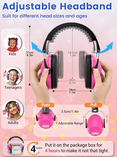 Dr.meter Ear Muffs for Noise Reduction Kids Noise Cancelling Headphones - color: Rose