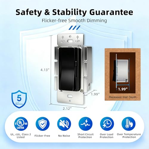 Dimmer Light Switch & 24V 96W Dimmable LED Driver 2 in 1, UL Listed Single-Pole or 3-Way Slide Dimmer Switches for Led Strip Lights,120VAC to 24VDC Power Supply, 1 Pack (Black, 24V 96W) - color: Black, size: 24V 96W