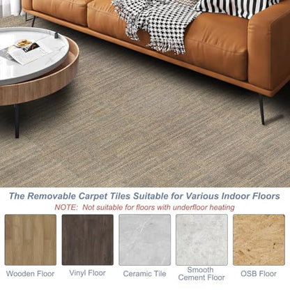 ALTRUISTIC Heavy Duty Bedroom Carpet Tiles, 24" x 24", 18 Pieces/72 sq ft - color: Khaki