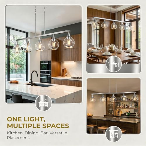 Phaosio Kitchen Island Linear Pendant Light, 5-Light, E26 Base - color: Brushed Nickel, size: 5-Light