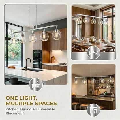 Phaosio Kitchen Island Linear Pendant Light, 5-Light, E26 Base - color: Brushed Nickel, size: 5-Light