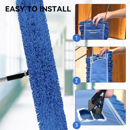 60 Inch Commercial Dust Mop Head: Replacement Medium Washable Industrial Mop Head Sweeper and Janitorial Replacement Blue - color: Blue - 60 Inch - 1 Pack - Scrubby