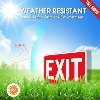 T&R Exit Sign - 2 Pack - 10 x 7 Inches Rust Free .040 Aluminum Reflective - UV Protected, Waterproof, Weatherproof and Fade Resistant - 4 Pre-drilled Holes - color: Red - 10" x 7" - 2 pack