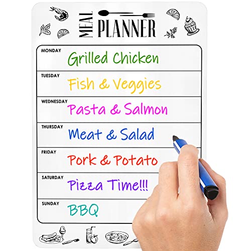 Dry Erase Magnetic Meal Planner for Refrigerator A4 (8.5x12 inch) - Magnet Weekly Menu Board for Fridge - Magnetic Menu White Board - Fridge Meal Planner Magnet - Dinner Meal Planner Dry Erase Board - size: White 8.5"W x 12"H