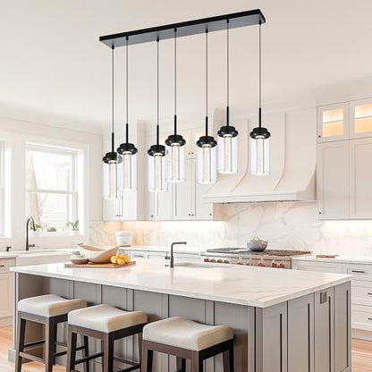 MELUCEE 7-Light 43.3in Linear Kitchen Island Lighting Fixture 3000K-6000K - color: Black, size: 7-Light-Rectangle