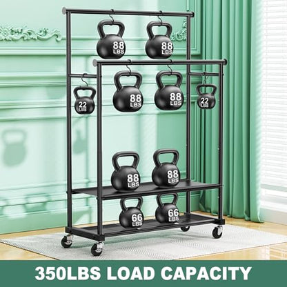 Double Rods Clothes Rack for Hanging Clothes, Heavy Duty Rolling Clothing Rack with Wheels, Freestanding Garment Racks with Oxford Bottom Shelf and Mesh Bottom Shelf for Bedroom Laundry Living Room - color: Black