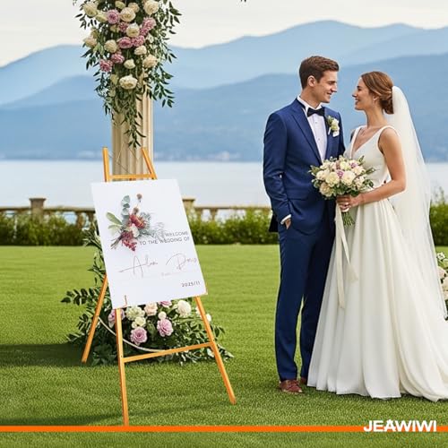 JEAWIWI Floor Easel Stand, Gold, 4-Tier Heavy Duty Metal for Wedding Sign