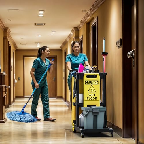 DWVO 3-Tier Janitorial Cart on Wheels,Black Cleaning Housekeeping Cart - color: Black