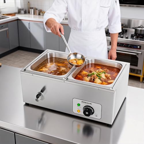 Bonnlo 21 QT 2 Pan Commercial Electric Food Warmer, Counter Top Electric Bain-Marie with Warming Plate, Steam Table Food Warmer for Catering, Parties Buffet and Restaurant, Stainless Steel, 1200W - size: 21QT-2 pan