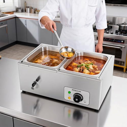 Bonnlo 21 QT 2 Pan Commercial Electric Food Warmer, Counter Top Electric Bain-Marie with Warming Plate, Steam Table Food Warmer for Catering, Parties Buffet and Restaurant, Stainless Steel, 1200W - size: 21QT-2 pan