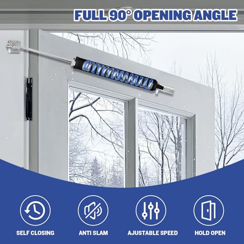 SOPHIA Screen Door Closer, Storm Door Closer Heavy Duty with Hold Open, Pneumatic Door Closers for Home with Adjustable Speed & Quiet Close, Door Frame Mount (Push Side), Full 90 Degree, Black - color: Black