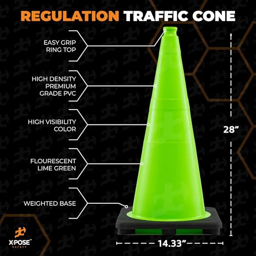 Xpose Safety 28” Lime Green Traffic Cone - 24 Pack - color: Lime, size: 28" 7lb. Cone
