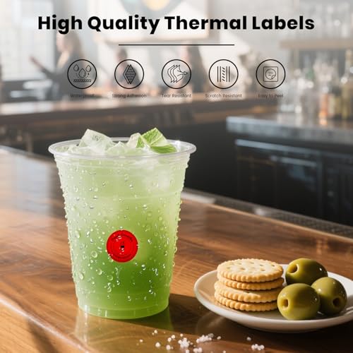 Red Round Thermal Labels 1 Inch Vinyl Printer Sticker 500 PCS - color: Red