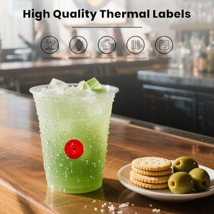 Red Round Thermal Labels 1 Inch Vinyl Printer Sticker 500 PCS - color: Red