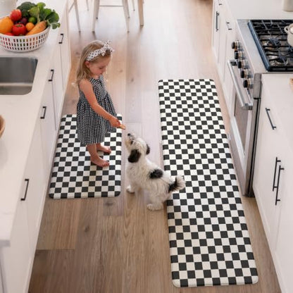 KIMODE Kitchen Mats Cushioned Anti Fatigue,Black and White Rugs for Kitchen - color: Black/White, size: 20" x 71"+20" x 32"--0.47 inches