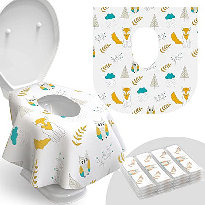 Relyo Disposable Toilet Seat Cover for Travel – 20 Pack with Covers Wrapped in Sets of 2, Non-Flushable Liners, Fits Most Seats – Kids, Toddlers, Adults (Owls, 20) - color: Owls