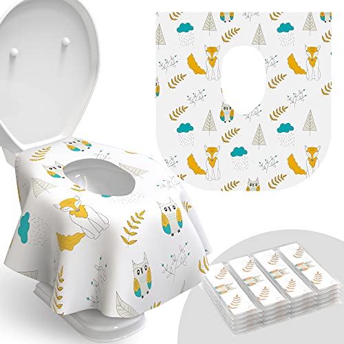 Relyo Disposable Toilet Seat Cover for Travel – 20 Pack with Covers Wrapped in Sets of 2, Non-Flushable Liners, Fits Most Seats – Kids, Toddlers, Adults (Owls, 20) - color: Owls