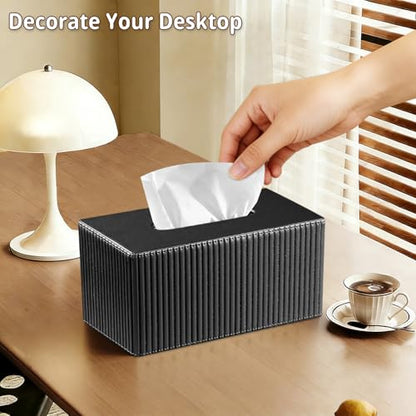 PUSU Extra Large Rectangular PU Leather Tissue Box Cover,Tissues Holder - color: Black