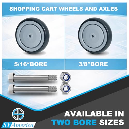 SY America 5" x 1.25" Shopping Cart Replacement Wheels Kit, Rubber Wheels for Grocery & Supermarket Carts, Smooth & Quiet Rolling, 1400 lbs Capacity (Set of 4), Universal Fit, 5/16" Bore, Grey - style: 4-Pack (5/16'' Bore)