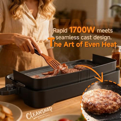 Cleansnap Everyday Electric Griddle, 20” Nonstick Grill with Foldable Anti-Mess Shield, 1700W Fast Heating, ILAG Ultimate Coating, Dishwasher-Safe Removable Plate, Midnight Black - color: Midnight Black