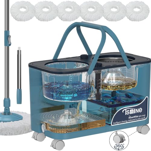 RinseWise Large Gen 1 Mop Bucket Set, Clean/Dirty Water Separation, Blue - size: Large Gen 1- Blue/Grey+6 Mop Heads