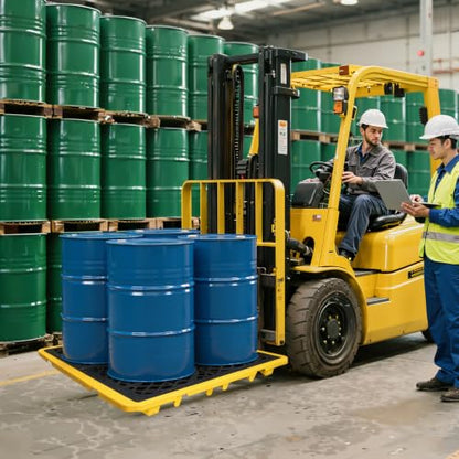 Spill Containment Platform with Drain, 51x51x6in, Anti-Slip Plastic, Leakproof Detachable, 4 Drum Capacity, Yellow for Industrial Use - size: 51x51x6in