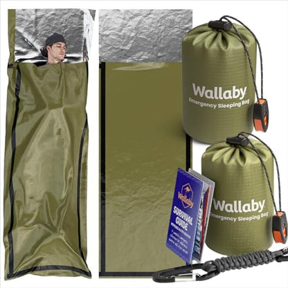 Wallaby Emergency Mylar Sleeping Bags, Bivy Sack, Whistle - color: Green