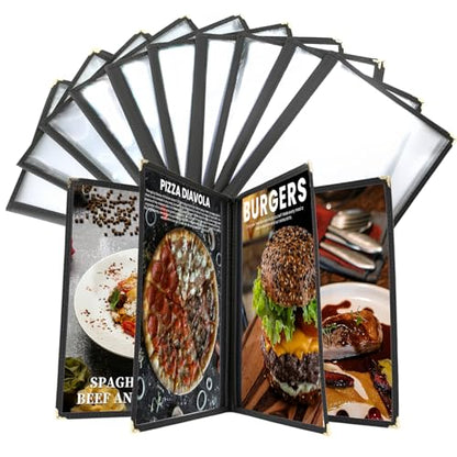 8.5 x 11 Inch Menu Covers 10 Pack Double Stitched Menu Sleeves 4 Pages / 8Views Menu Holder Crystal Clear Vinyl Protection Easy-Insert Design for Bar Cafe Restaurant Menu Covers - size: 10 Pack (4 Page, 8 View)