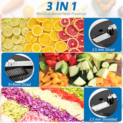 3 in 1 Electric Vegetable Chopper Slicer, Multifunctional Onion Chopper Food Dicer Shredder Processor, Automatic Veggie Fruit Cutting Dicing Machine with Stainless Steel Blades for Commercial Home Use