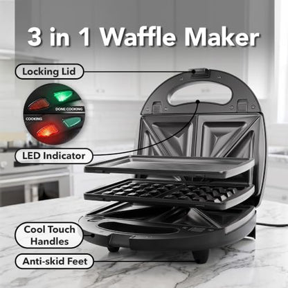 OVENTE Electric Sandwich, Panini and Waffle Maker Set, Black GPI202B - color: GPI202B