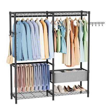 Golpart Heavy Duty Clothes Rack Metal Wardrobe with Adjustable Wire Shelves - color: Black, size: 15.75"D x 46"W x 78.75"H