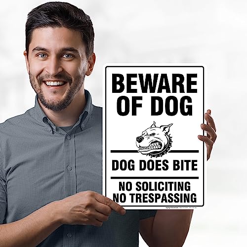 Beware of Dog, Dog Does Bite No Soliciting No Trespassing Sign, 10x14 - size: 10x14 - Aluminum
