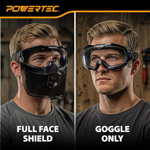 POWERTEC Safety Face Shield with Clear Anti-Fog Goggles, ANSI Z87+ (72433)