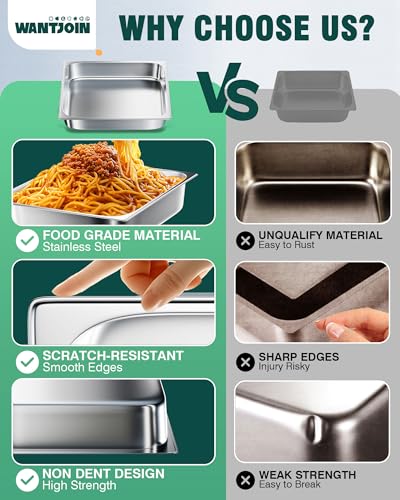 WantJoin Stainless Steel Steam Table Hotel Pan Set 1/2 Size 2.5 Inch 6 Pack - color: 2.5" Deep, size: 1/2 Size Thickened