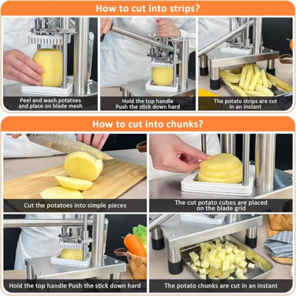 French Fry Cutter, Commercial Vegetable Chopper Potato Cutter with 3 Stainless Steel Blades (1/4", 3/8", 1/2"), Non-Slip Suction Base, Great for Potato, Carrot, Cucumber, Air Fryer & Restaurant Prep