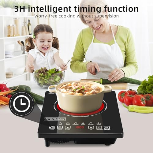 Single Burner Electric Cooktop,110V 1800W Electric Stove Top with LED Touch Control,9 Power Levels, 3 hTimer, Safety Lock,single burner cooktop Overheat protection - size: single burner electric cooktop