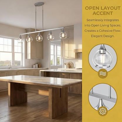Phaosio Kitchen Island Linear Pendant Light, 5-Light, E26 Base - color: Brushed Nickel, size: 5-Light