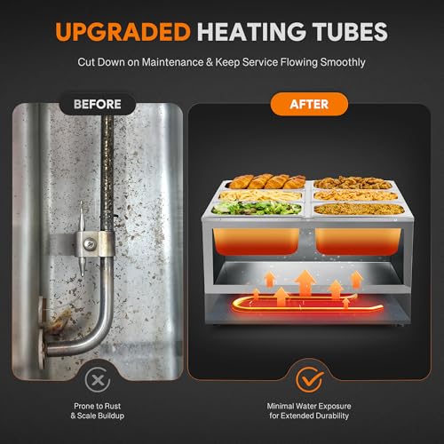WILPREP Commercial Food Warmer with Six 1/3 Pans, 1500W Countertop Electric Warmer, 86-185°F Adjustable Temp Control & Over-Temp Protection, Stainless Steel Buffet Bain Marie - size: 1/3 pan*6