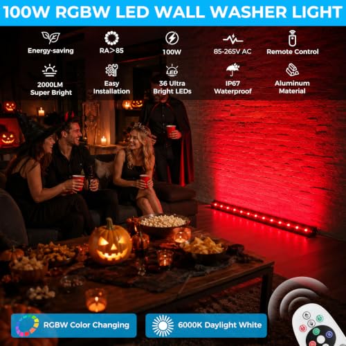 2Pack RGBW Wall Washer Lights 100W Outdoor LED Light Bar
