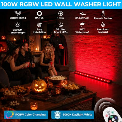 2Pack RGBW Wall Washer Lights 100W Outdoor LED Light Bar