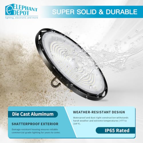 UFO Led High Bay Light, 150W, 15000lm, IP65 Waterproof, 6500K High Bay Led Shop Lights for Gym Factory Warehouse Garage, Plug & Play, AC120V, UL (Black, 150W-1PK)