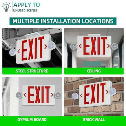 Red LED Exit Sign Emergency Light Combo UL, 2 Pack - color: White Housing+Red Letter+Light, size: 2 Pack