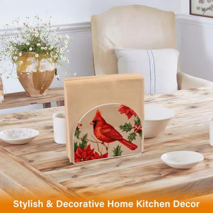 Cardinal Poinsettia Napkin Holder for Table Acrylic Tissue Dispenser - color: Cardinal Poinsettia