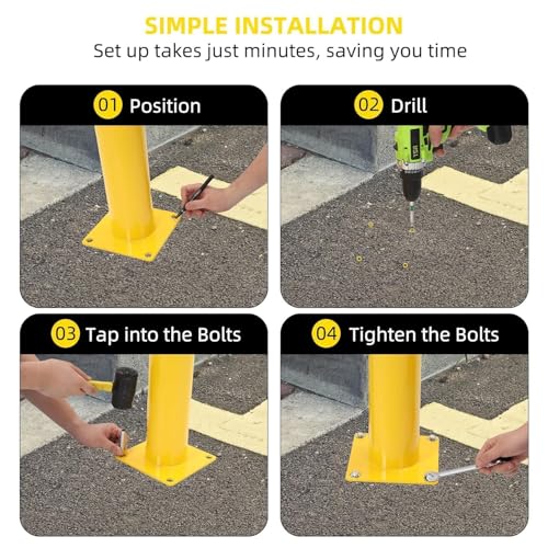 36 Inch Height Heavy Duty Safety Bollard Post, 4.5 Inch Diameter Steel Parking Bollard Post, High Visibility Yellow Powder Coated with Base & Anchor Bolts for Traffic Control, Driveway Barrier - size: 42 Inch