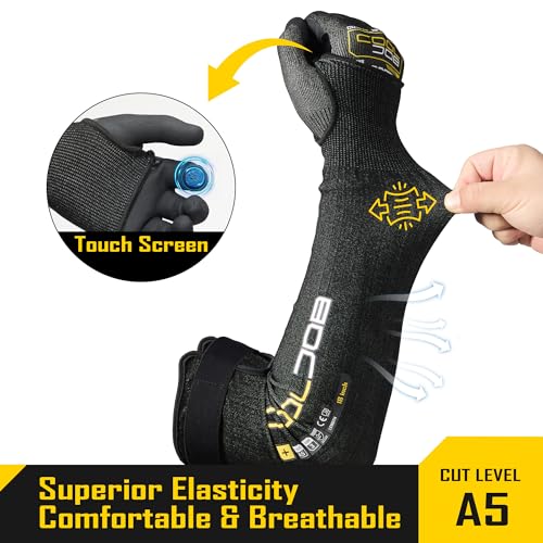 COOLJOB A5 Cut Resistant Touchscreen Work Gloves and Adjustable Arm Sleeves, No Glass Fiber&Steel, Construction, Gardening - size: Medium