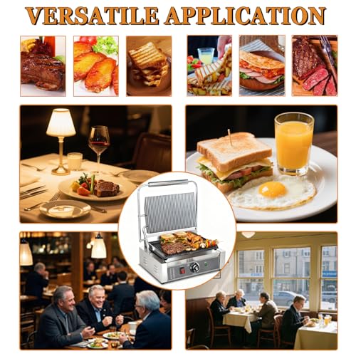 CTJ Commercial Panini Press Grill 2200W Sandwich Maker with Nonstick Plates