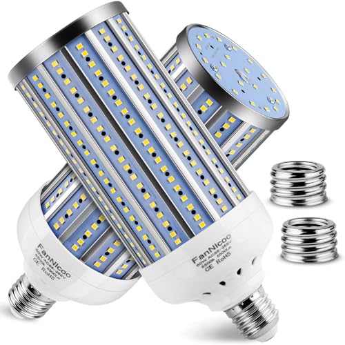 FanNicoo 2 Pack 500W Equivalent LED Corn Light Bulb 5500 Lumen 6500K 60W Large Area Cool Daylight White E26/E27 Medium Base for Outdoor Indoor Garage Warehouse Factory Workshop Street Backyard - style: (Daylight White)Blue Light body